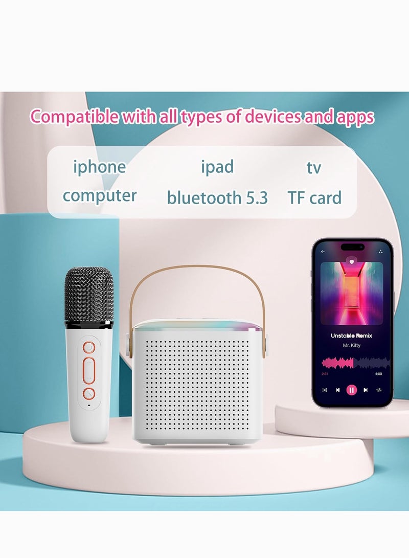 YUNSYE Mini Karaoke Machine,Portable Bluetooth Speaker with 2 Wireless Microphone, Funny Toys for Girls Boy Ages 4-12 Years Old, colorfull Lights,  for Kids Birthday Home Party white color - Image 4