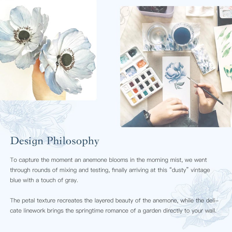 Dimoon 78.7"x17.3"Peel and Stick Blue Vintage Floral Line Wallpaper for Living Room - Image 3