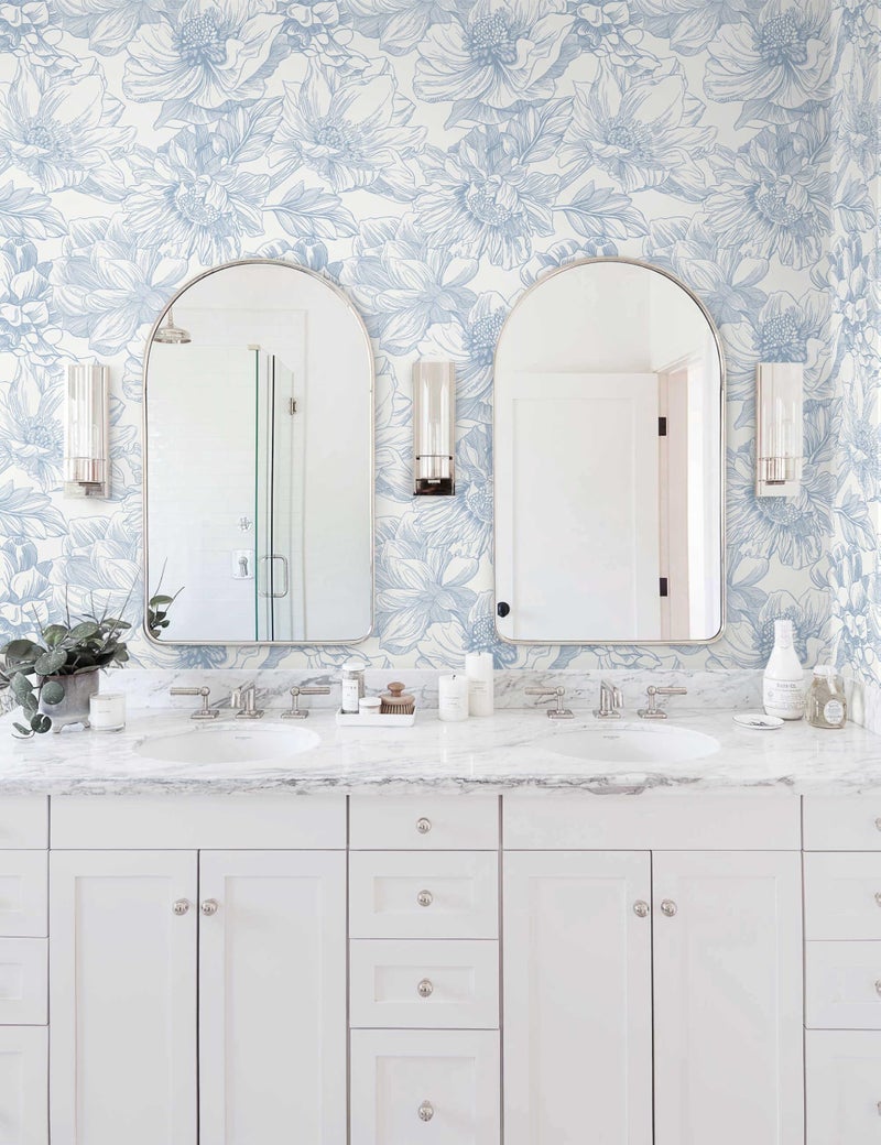 Dimoon 78.7"x17.3"Peel and Stick Blue Vintage Floral Line Wallpaper for Living Room - Image 5