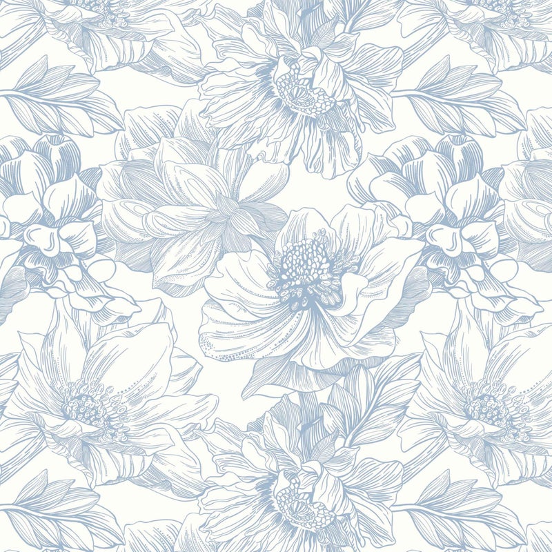 Dimoon 78.7"x17.3"Peel and Stick Blue Vintage Floral Line Wallpaper for Living Room - Image 1