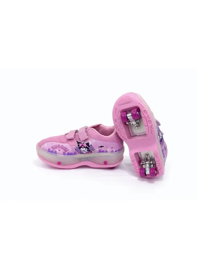 kuromi Kids Retractable Roller Skates Shoes with LED Light Up Wheels & Double Row Pulley - Comfortable Athletic Sneakers with Hook-and-Loop Straps Size 36 - Image 1