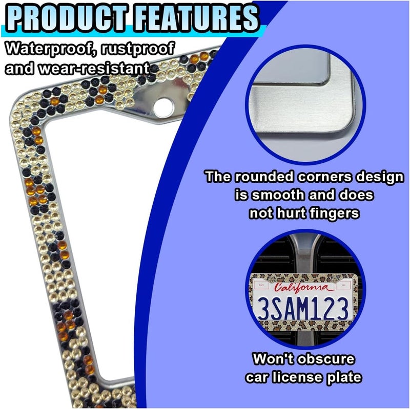 LHDOS 2PCS Bling License Plate Frames, Leopard License Plate Tag Cover, Sparkly Rhinestone Car Decoration Accessories, Stainless Steel License Plate Holder for Women (Leopard) - Image 5