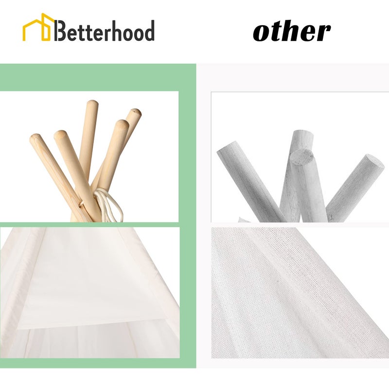betterhood خيمة تيبي كبيرة بارتفاع 7 أقدام للبالغين من بيترهود، خيمة للعب مع حقيبة حمل، خيمة تيبي قماش للأطفال من 5 جوانب، خيام داخلية وخارجية للحفلات، الزفاف، أدوات التصوير، بيضاء - Image 4
