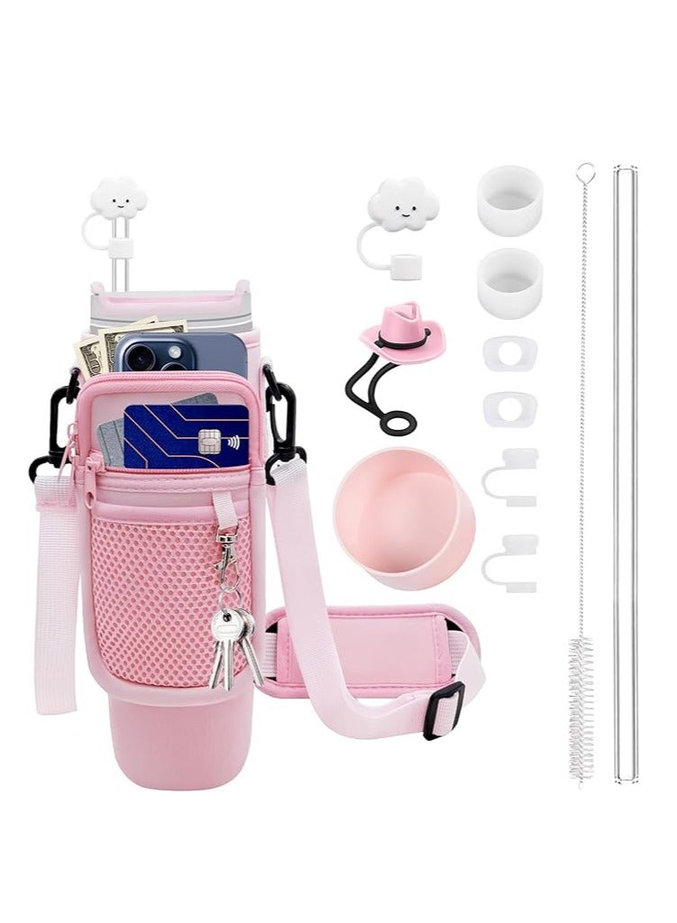 JOSQUEWNN 12 Pieces Accessory Set for Stanley Cup 40 oz Tumbler with Handle Including Cloud Straw Cover, Replacement Straw, Boot, Quencher H2.0 Spill Stopper, Cleaning Brush, and Strap Holder - Image 1