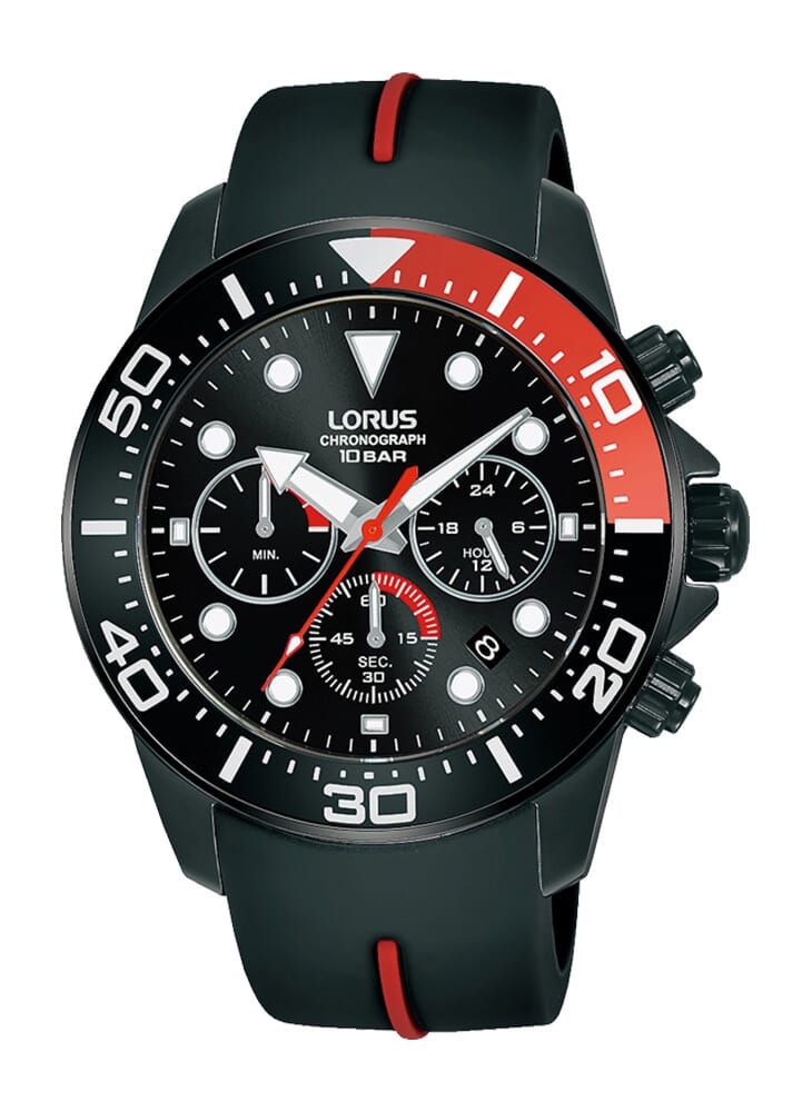 LORUS ساعة لوروس دارك بلاك صن رايز تناظرية كوارتز بسوار سيليكون للرجال RT347JX9 - Image 1