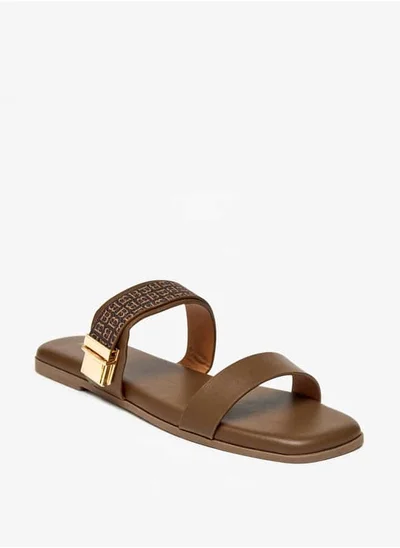 Flora Bella By Shoexpress Women Monogram Print Slip-On Sandals with Metallic Detail