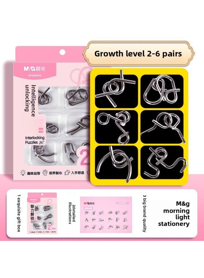 Chenguang Intelligence Unlock Ring 24-Piece Set Puzzle Decompression Toy Children's Mind Training Patience Iron Ring Unlock-Color:【develop Patience】 Growth Level 2 6 Pairs  - Image 1