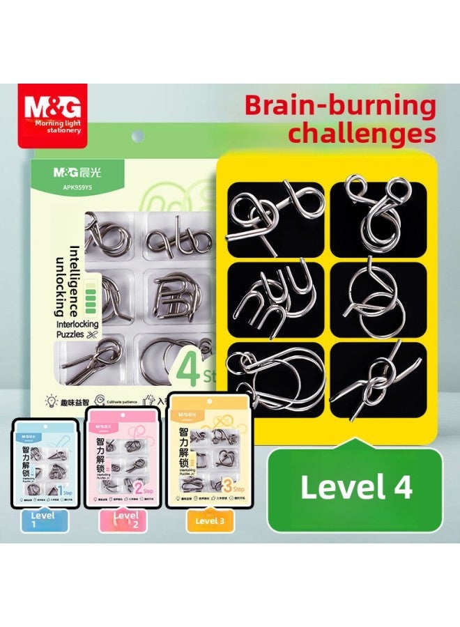 Chenguang Intelligence Unlock Ring 24-Piece Set Puzzle Decompression Toy Children's Mind Training Patience Iron Ring Unlock-Color:【develop Patience】 Growth Level 2 6 Pairs  - Image 2