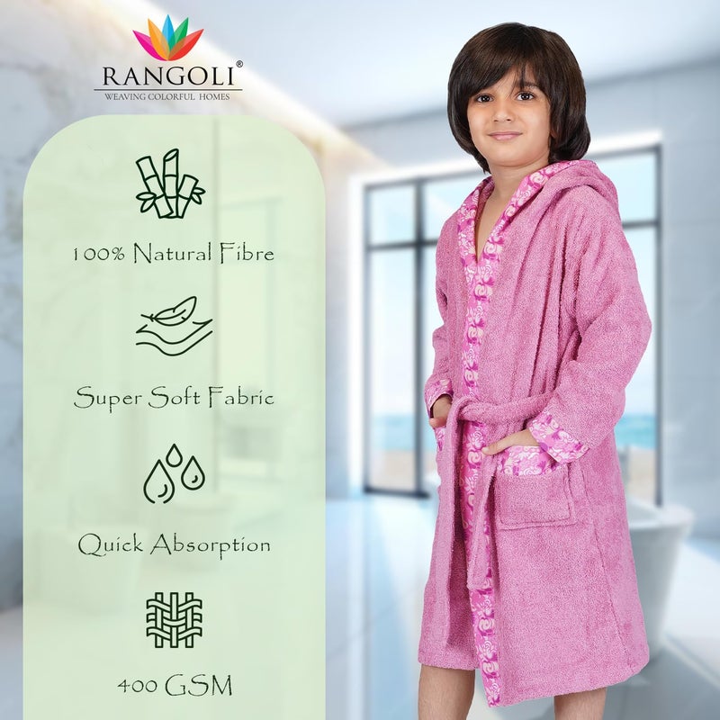 Rangoli Premium 100% Bamboo Kids Bathrobe, 600 GSM Ultra Soft, Hooded Bathrobe for Boys & Girls (7-8 Year, Purple) - Image 2