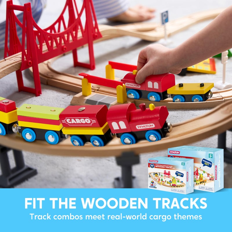 SYNCFUN Montessori Wooden Train Toy Set for Kids, 12PCS Magnetic Train Cars with Storage Gift Box, STEM Educational Toy for Boys & Girls, Ages 2-8 Years, Easter Birthday Party Gift - Image 5