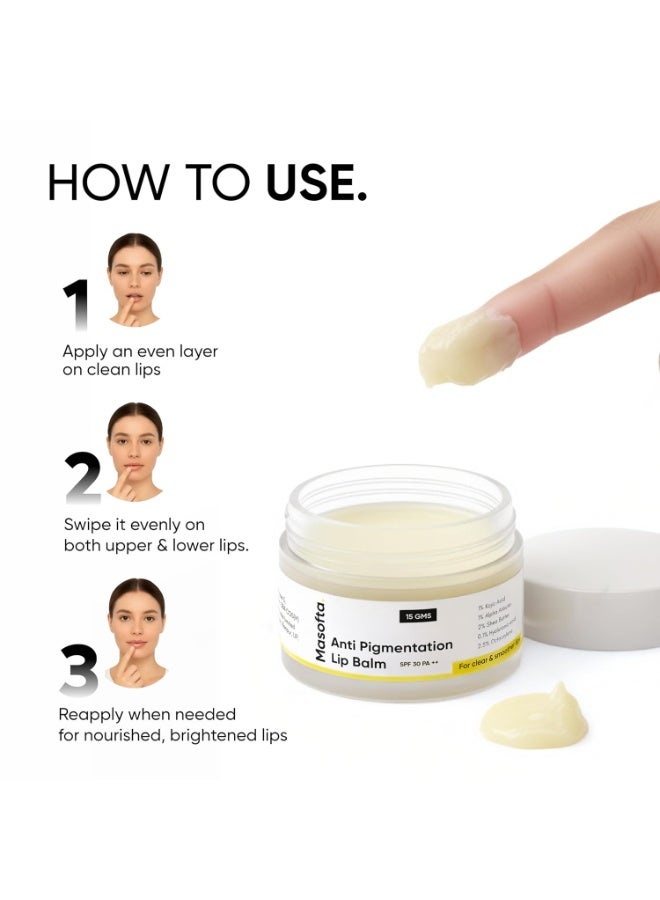 Masofta anti Pigmentation Lip Balm With Kojic Acid,Alpha Arbutin & Shea Butter For Smooth,Crack Free & Clear Lips,Spf 30 Pa++,15Gms,All - Image 4
