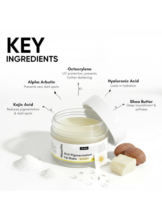 Masofta anti Pigmentation Lip Balm With Kojic Acid,Alpha Arbutin & Shea Butter For Smooth,Crack Free & Clear Lips,Spf 30 Pa++,15Gms,All - Image 2