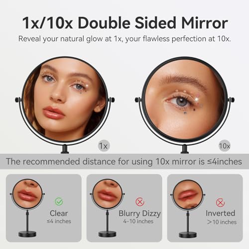 Nicesail 19 Inch Tall Makeup Mirror with 10X Magnification, 8 Inch Magnifying Mirror Tabletop with Pedestal, Height Adjustable Black (8 Inch, 10X) - Image 4