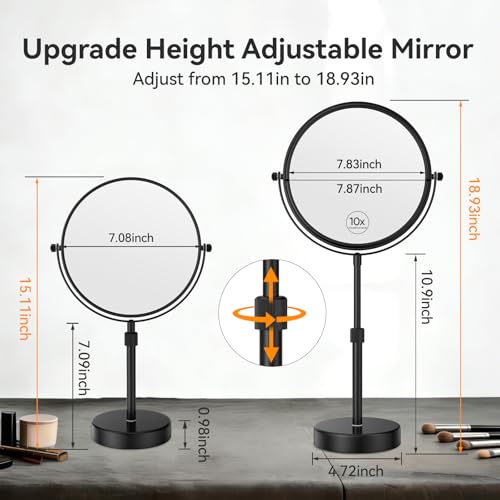 Nicesail 19 Inch Tall Makeup Mirror with 10X Magnification, 8 Inch Magnifying Mirror Tabletop with Pedestal, Height Adjustable Black (8 Inch, 10X) - Image 3