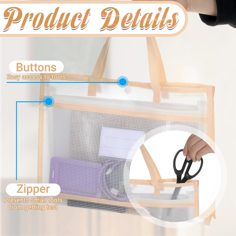 Qulkws 13.4x9.5 Inch Portable Project Bags for Quilting Knitting Stitching and Embroidery, Sewing Bag with Zipper and Double Pockets, Transparent Mesh Project Bags for Craft Organizer Storage - Image 3