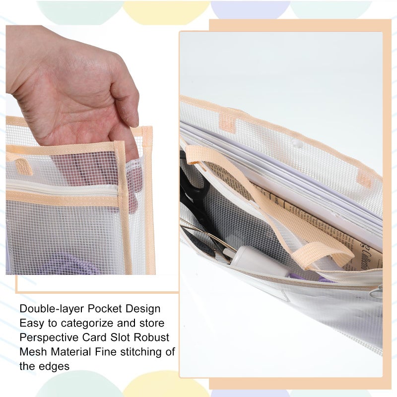 Qulkws 13.4x9.5 Inch Portable Project Bags for Quilting Knitting Stitching and Embroidery, Sewing Bag with Zipper and Double Pockets, Transparent Mesh Project Bags for Craft Organizer Storage - Image 5
