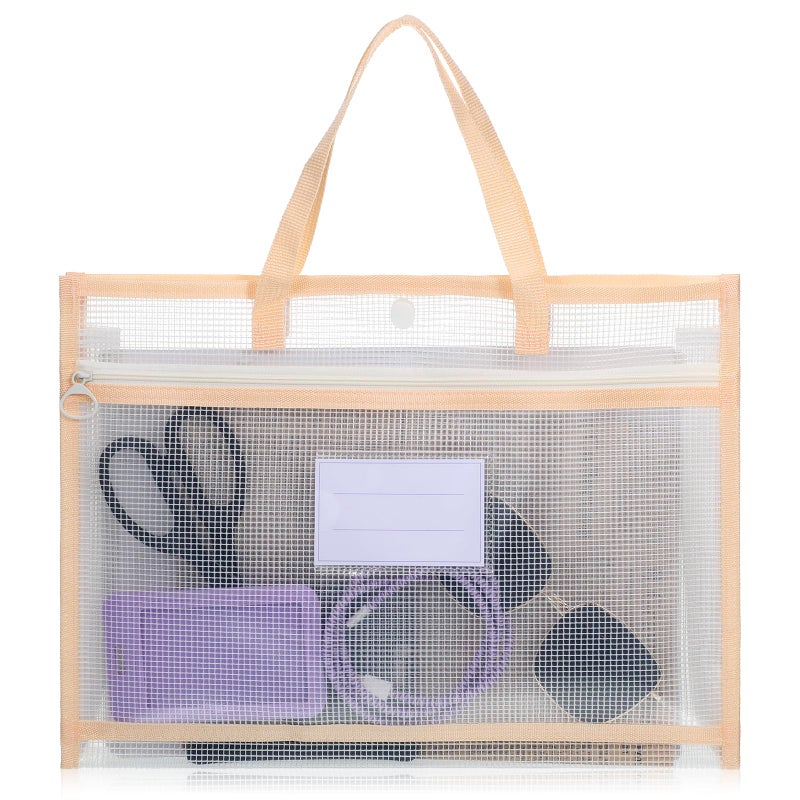 Qulkws 13.4x9.5 Inch Portable Project Bags for Quilting Knitting Stitching and Embroidery, Sewing Bag with Zipper and Double Pockets, Transparent Mesh Project Bags for Craft Organizer Storage - Image 1