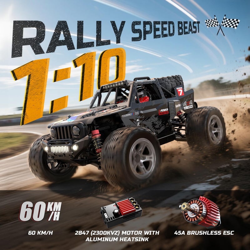 DEERC 1/10 Brushless RC Car for Adults, 60 KMH 4x4 3S Fast RC Trophy Truck with Spare Tire, Waterproof Off-Road Remote Control Monster Truck, All Terrain High Speed RC Car Gift for Boys - Image 2