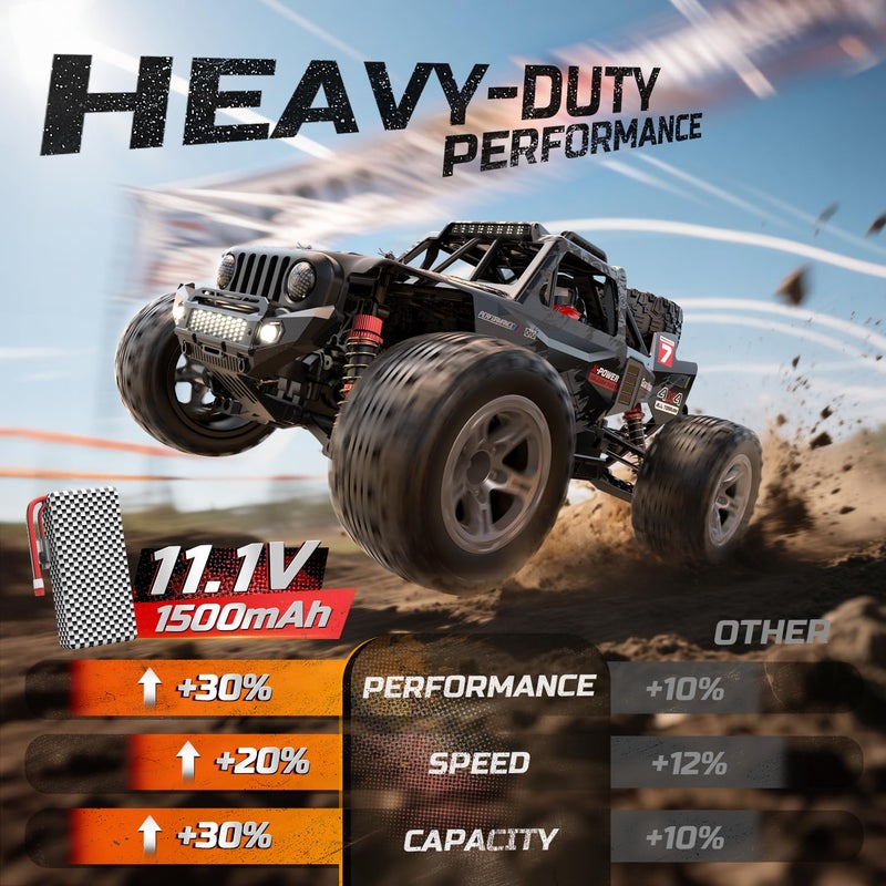 DEERC 1/10 Brushless RC Car for Adults, 60 KMH 4x4 3S Fast RC Trophy Truck with Spare Tire, Waterproof Off-Road Remote Control Monster Truck, All Terrain High Speed RC Car Gift for Boys - Image 3