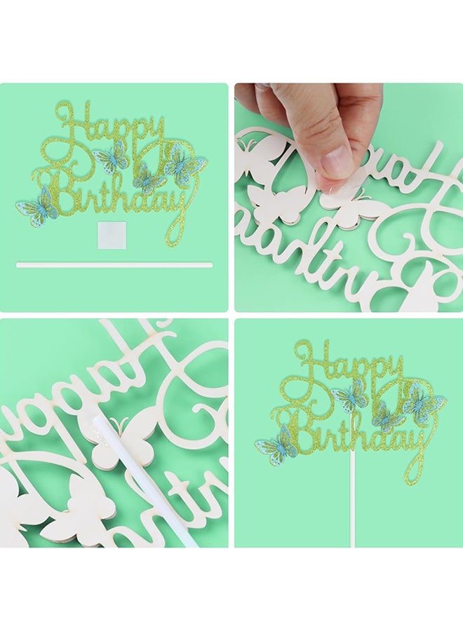 Wffo 13 Pcs Butterfly Themed Cake Toppers, 3D Butterfly Cakes, Double Color Butterfly Cake Toppers - Suitable for Girls Ladies Happy Birthday Cake Decorations Party Decorations - Green/Blue - Image 3