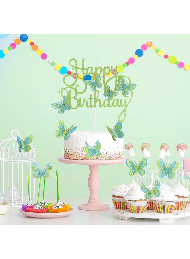 Wffo 13 Pcs Butterfly Themed Cake Toppers, 3D Butterfly Cakes, Double Color Butterfly Cake Toppers - Suitable for Girls Ladies Happy Birthday Cake Decorations Party Decorations - Green/Blue - Image 5