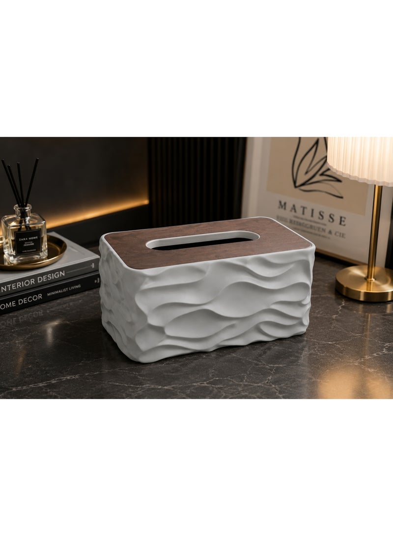 Decorative 3D-design tissue box with a wooden lid – stylish tissue holder for home and office – suitable for the living room, bathroom, and bedroom. - Image 2