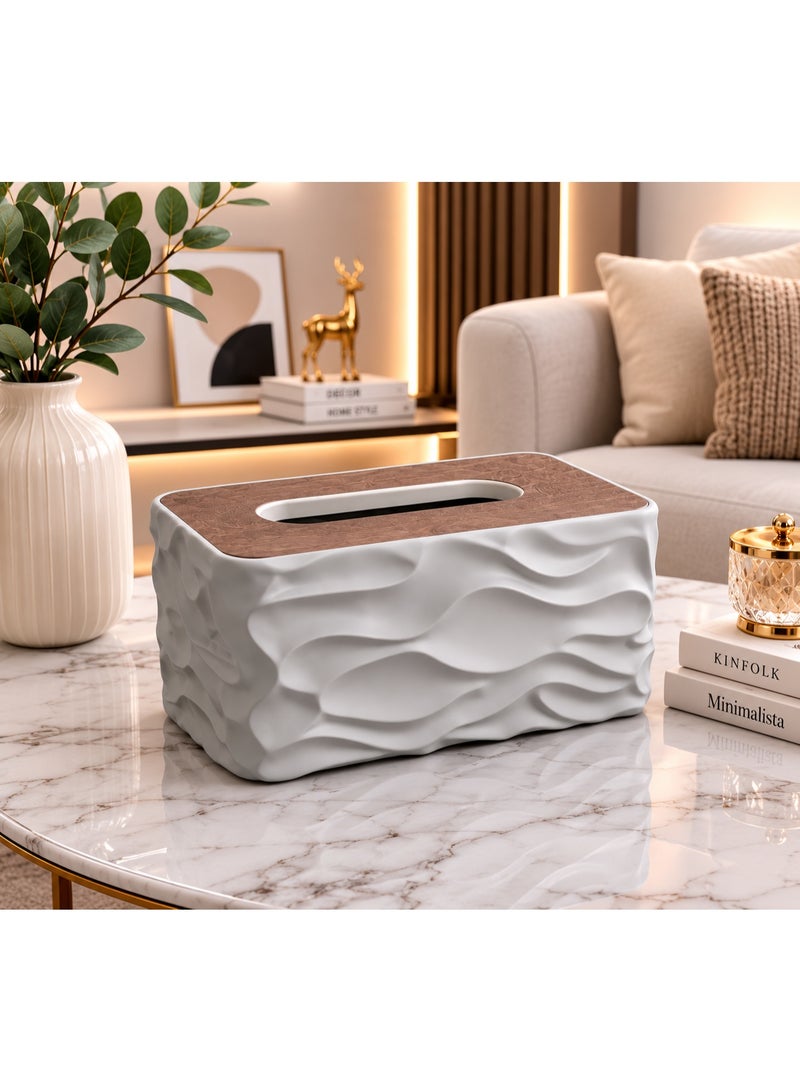 Decorative 3D-design tissue box with a wooden lid – stylish tissue holder for home and office – suitable for the living room, bathroom, and bedroom. - Image 3