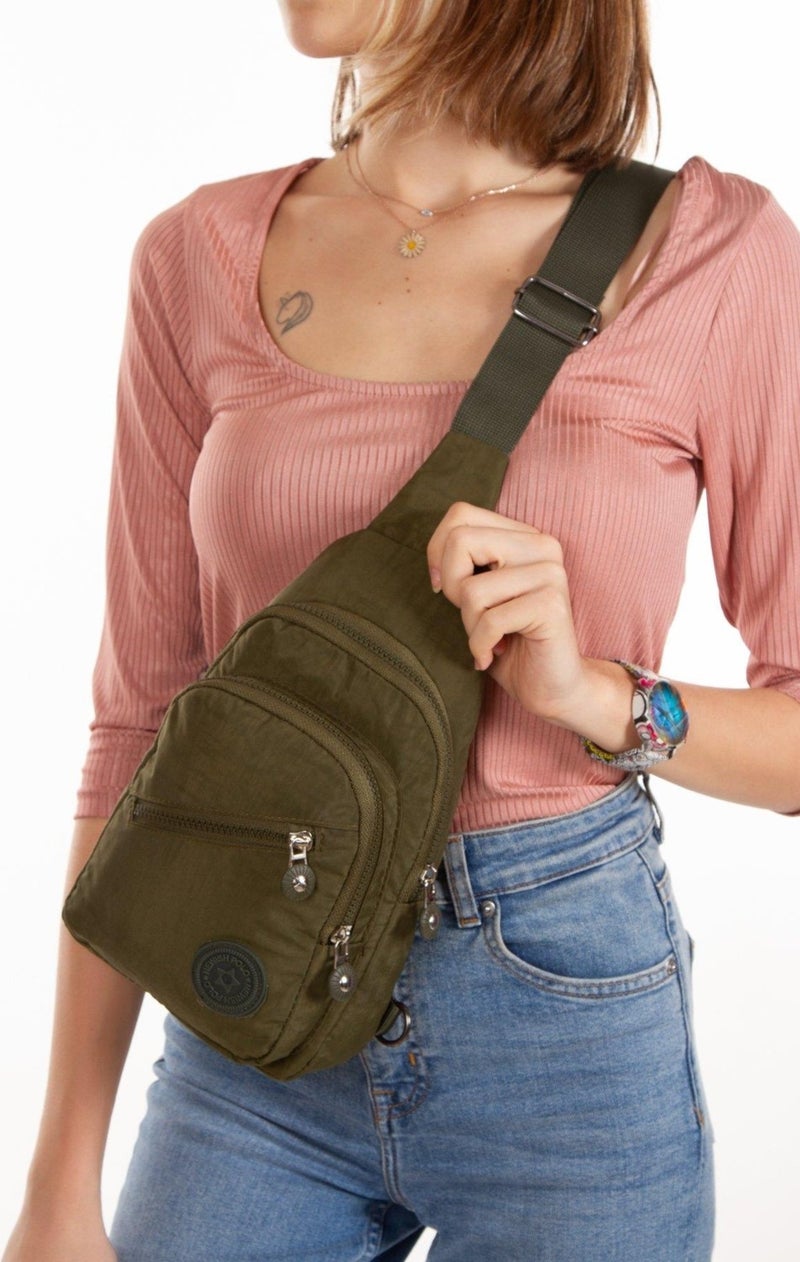 Newish Polo Khaki Crinkle Fabric Waterproof Crossbody Bag  - Image 1