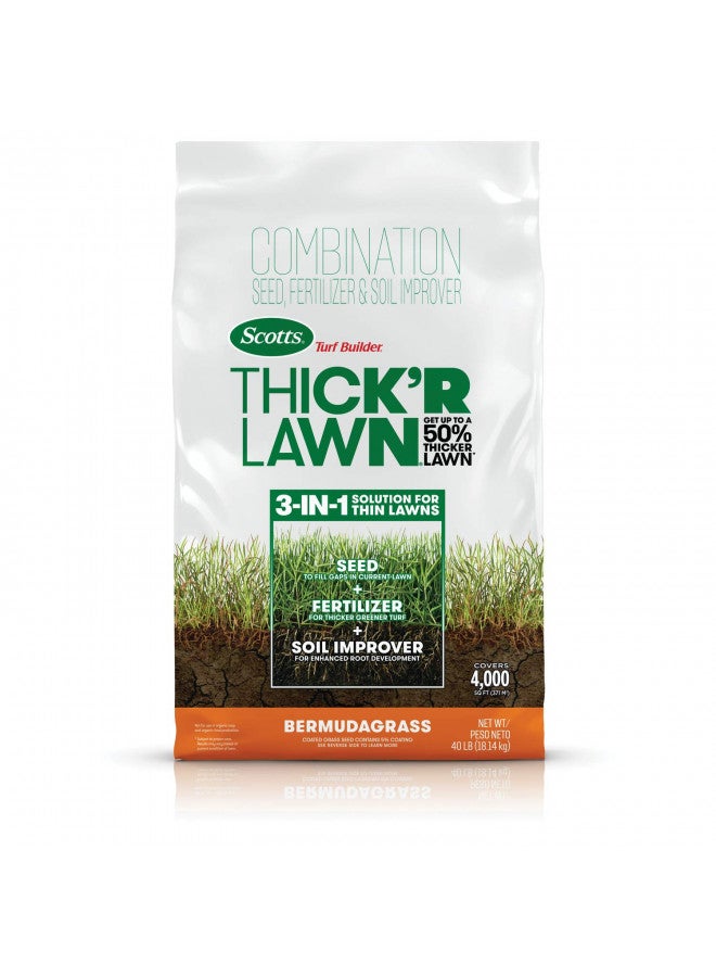 Scotts Scotts Turf Builder THICK'R LAWN Grass Seed, Fertilizer, and Soil Improver for Bermudagrass, 4,000 sq. ft., 40 lbs.  - Image 1