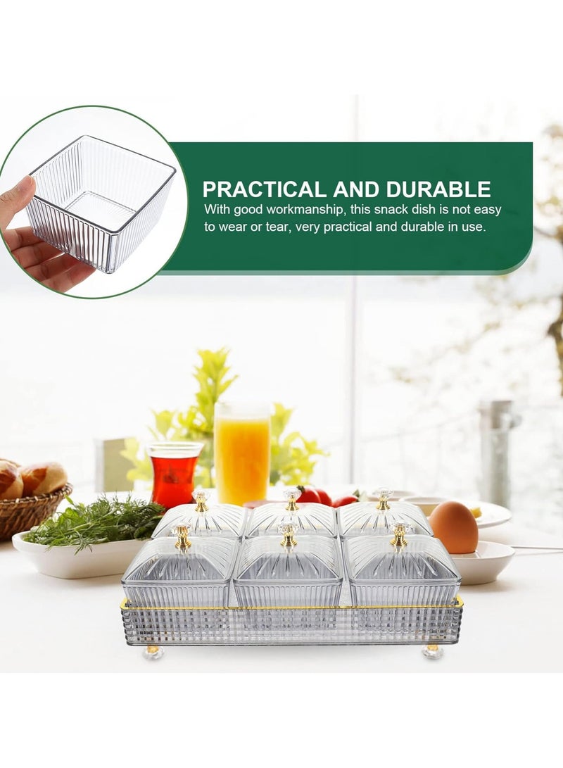 6 Pieces Snack Serving Tray with Lid,Multipurpose Light Luxury Fruits and Snack Storage Bowls,Divided Serving Dishes ,Clear Candy Nut Serving Container Set with Metal Rack Serving Bowls for Candy, Fruits, Nuts Portable Snack Platters Storage Box  (Grey)  - Image 4