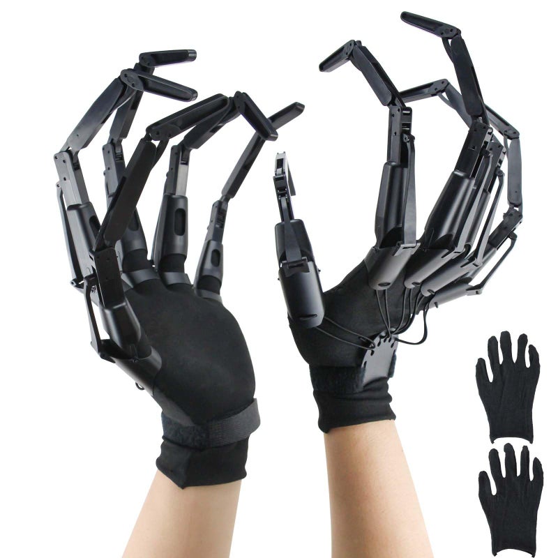 Heyseri Articulated Fingers Halloween Articulated Finger Extensions with Gloves 3D Claw Hands Scary Skeleton Hands for Cosplay Flexible Realistic Halloween Decoration Accessory Fits Most Finger SizesBlack - Image 2