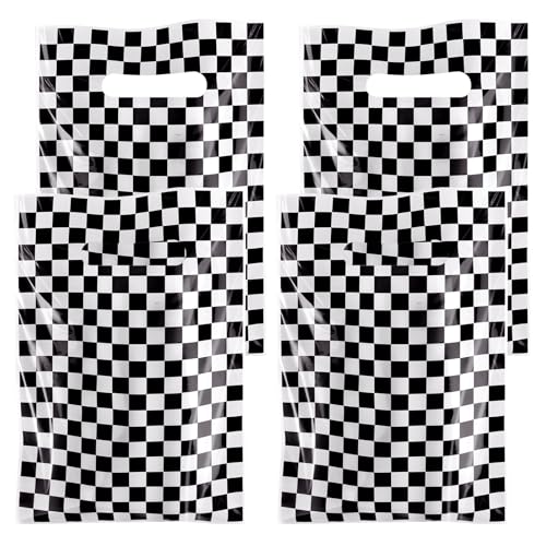 Hxezoc 50 Pieces Race Car Party Bags Plastic Checkered Bags Practical Gift Bags Car Party Favors for Race Car Theme Birthday Party Decoration Supplies - Image 1