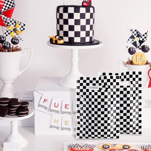 Hxezoc 50 Pieces Race Car Party Bags Plastic Checkered Bags Practical Gift Bags Car Party Favors for Race Car Theme Birthday Party Decoration Supplies - Image 4