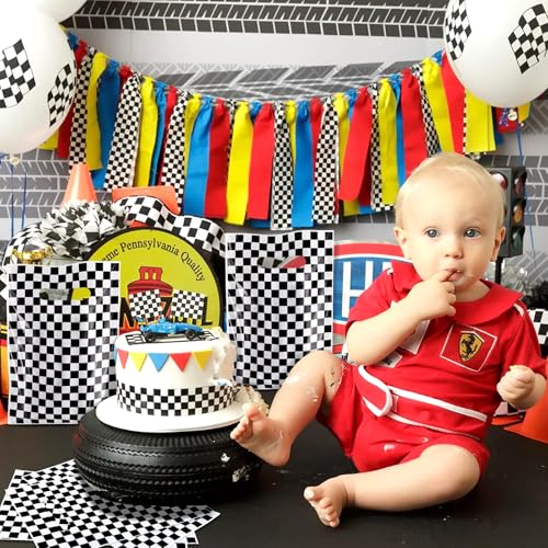 Hxezoc 50 Pieces Race Car Party Bags Plastic Checkered Bags Practical Gift Bags Car Party Favors for Race Car Theme Birthday Party Decoration Supplies - Image 5