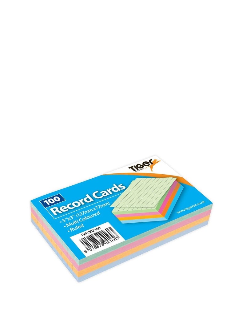 Tiger 1 x 100 Sheet Pack of Record Flash Cards Coloured Study Revision Coloured 5x3 - Image 2