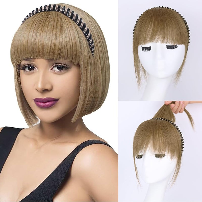 G&T Wig GT Ash Blonde Human Hair Toppers with Rhinestone Band for Women Clip in Bangs with Band Straight Hairpiece for Thinning Hair Ash Blonde