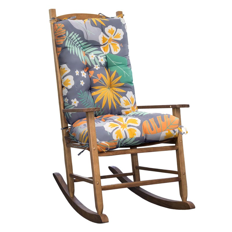 TESICA Waterproof Indoor Outdoor Rocking Chair Cushion Floral Patio Chair Pad Soft Seat Cushion for Porch Patio Bedroom Orange Grey - Image 1
