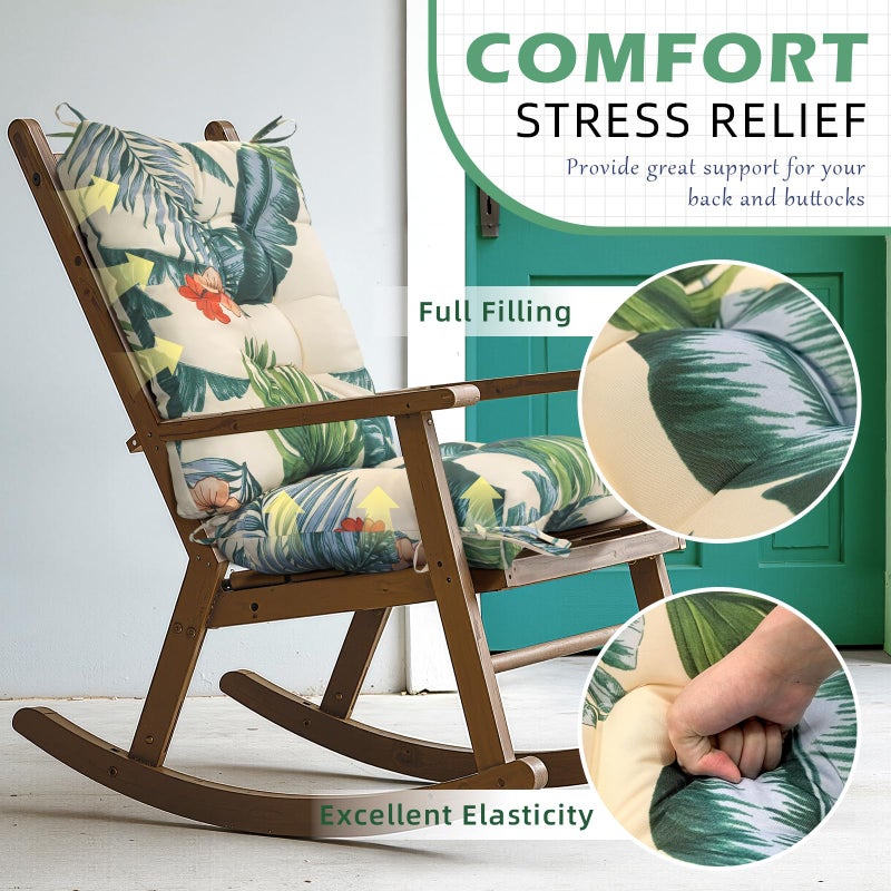 TESICA Waterproof Indoor Outdoor Rocking Chair Cushion Floral Patio Chair Pad Soft Seat Cushion for Porch Patio Bedroom Orange Grey - Image 3