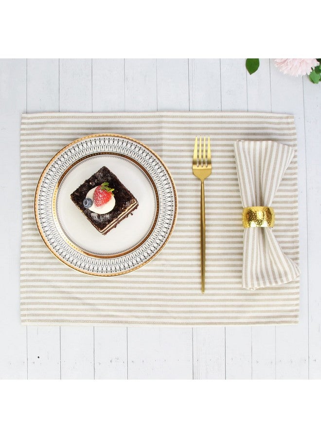 INFEI Plain Striped Cotton Linen Blended Dinner Cloth Napkins - Set of 12 (40 x 30 cm) - for Events & Home Use (Beige) - Image 2