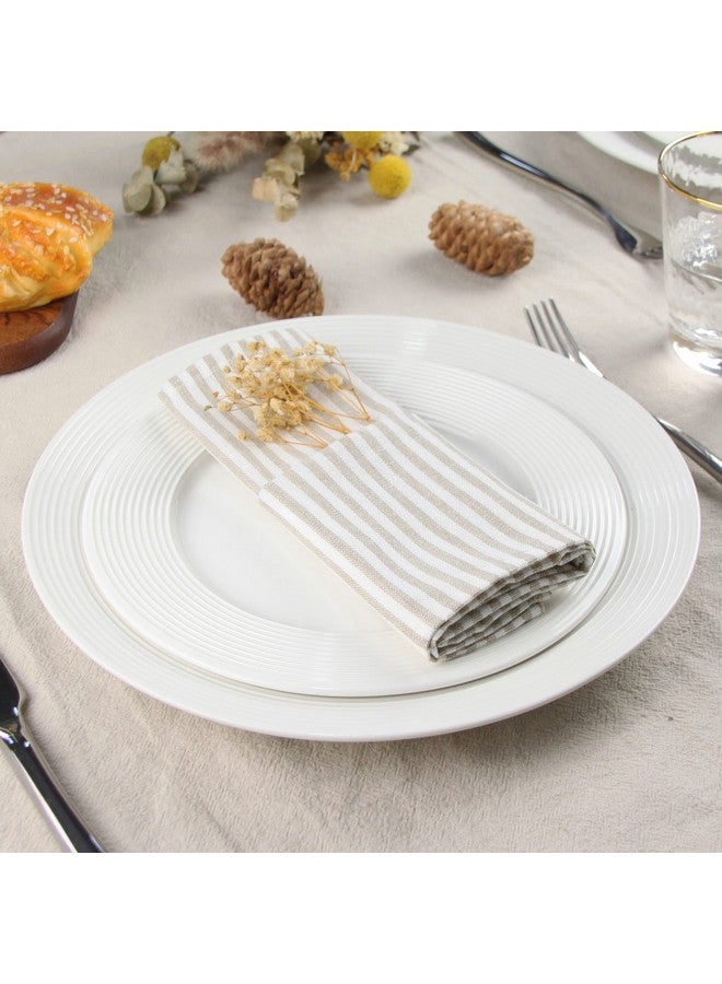 INFEI Plain Striped Cotton Linen Blended Dinner Cloth Napkins - Set of 12 (40 x 30 cm) - for Events & Home Use (Beige) - Image 3