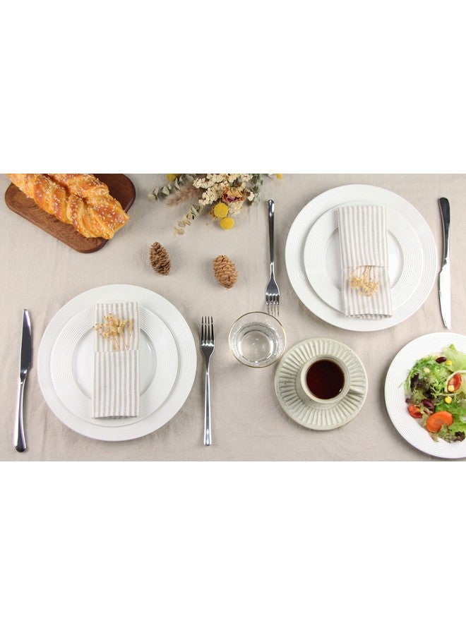 INFEI Plain Striped Cotton Linen Blended Dinner Cloth Napkins - Set of 12 (40 x 30 cm) - for Events & Home Use (Beige) - Image 4