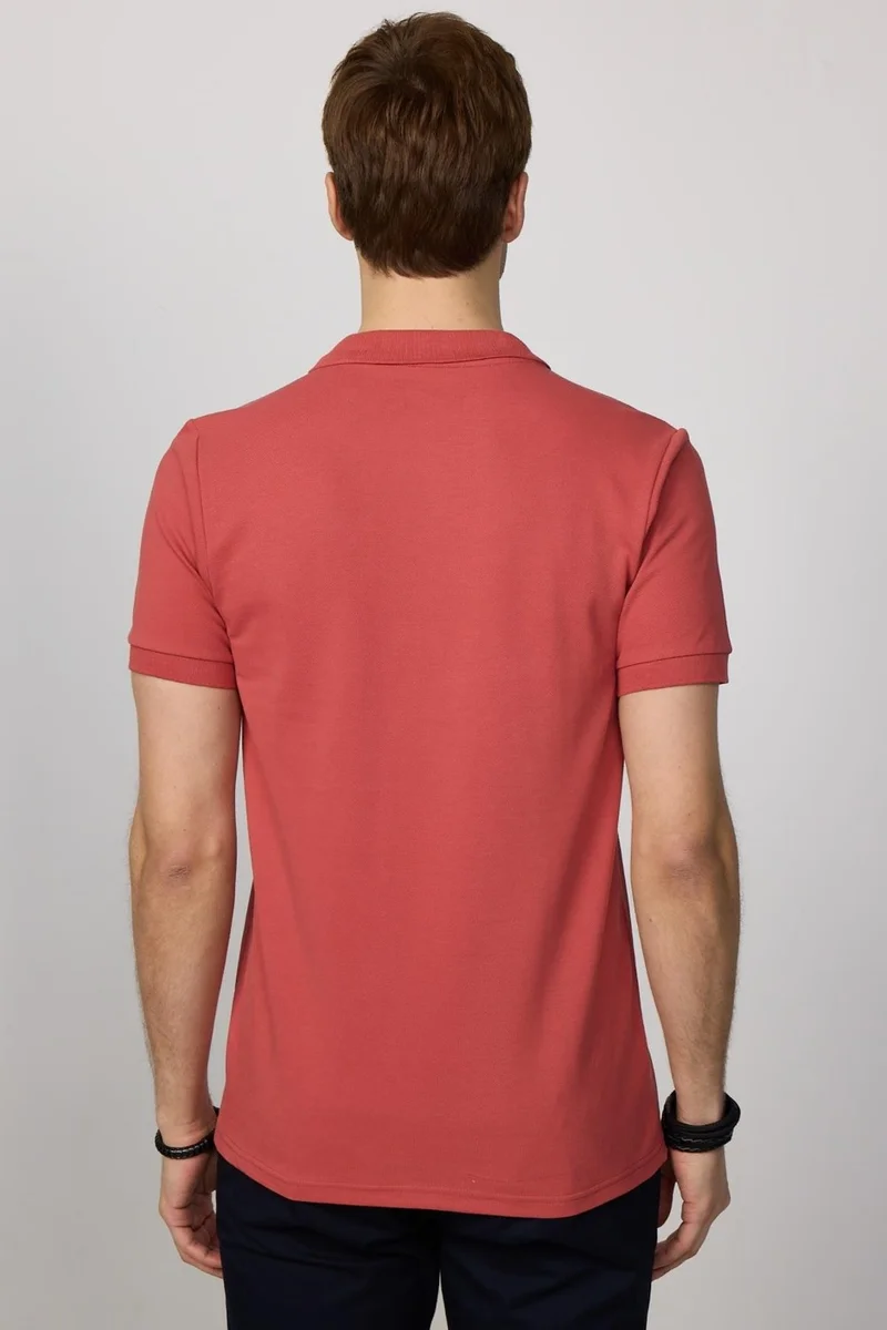Tudors Tudors Slim Fit Narrow Cut Polo Neck Orange Men's T-Shirt