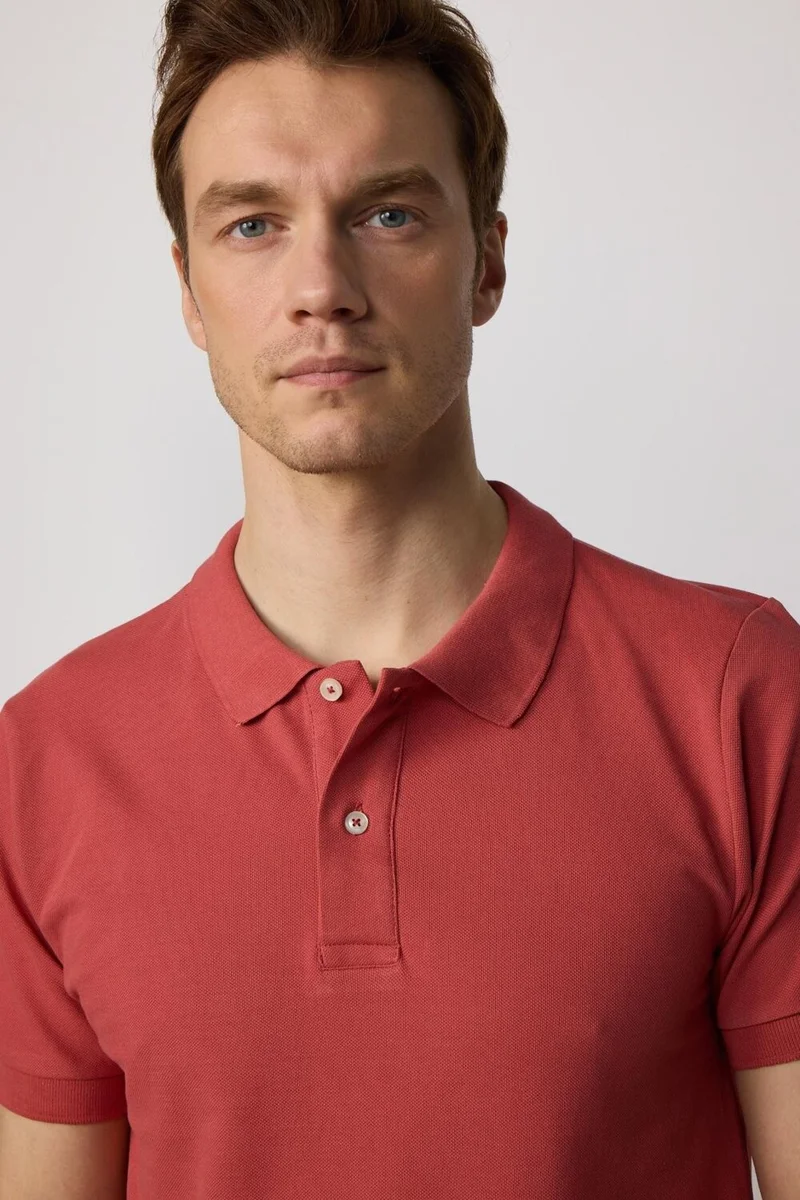 Tudors Tudors Slim Fit Narrow Cut Polo Neck Orange Men's T-Shirt