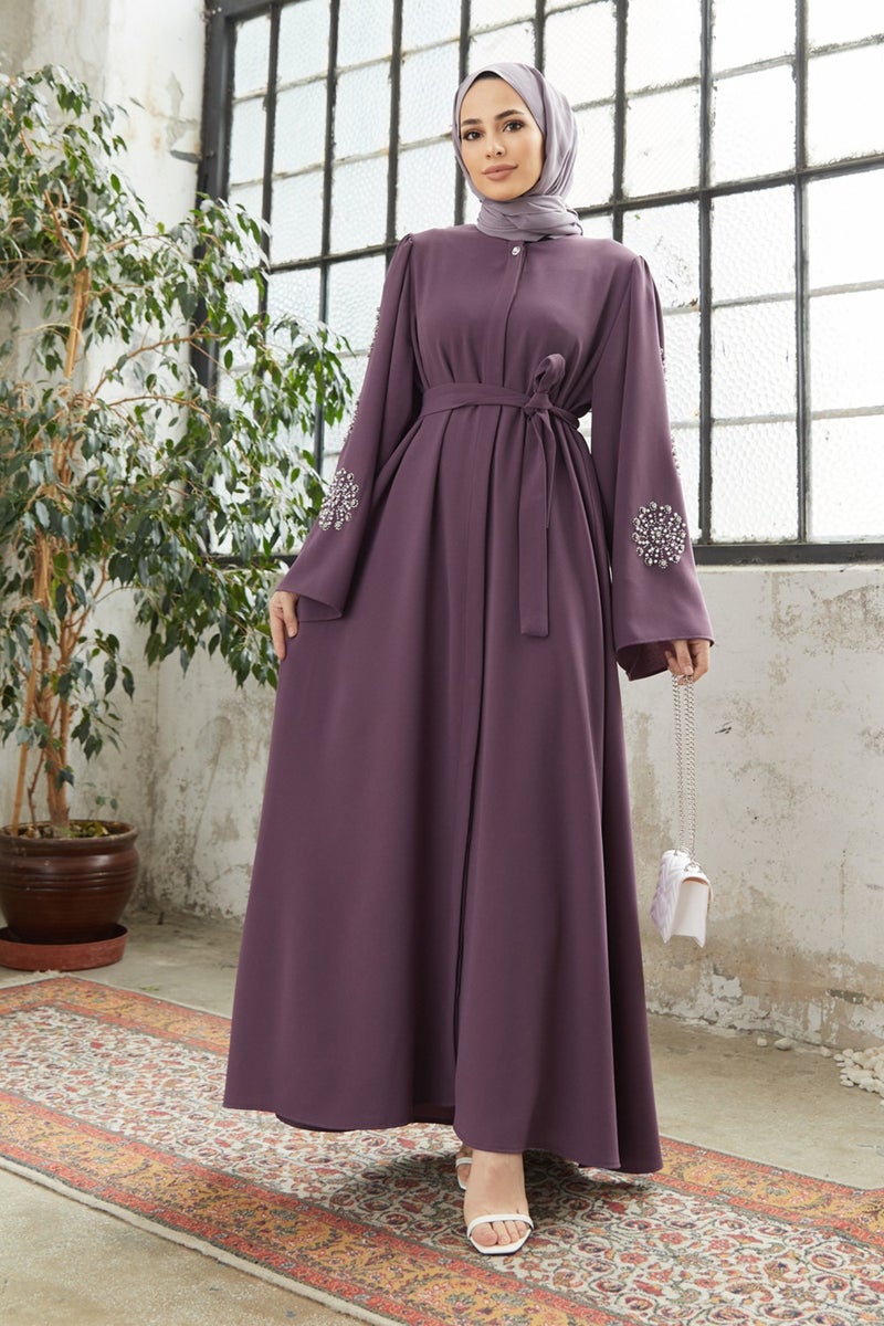 Vavinor Liva Abaya with Stoned Sleeves - Lilac  - Image 1