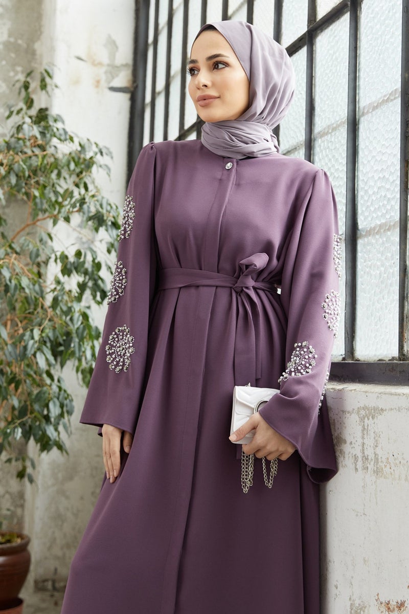 Vavinor Liva Abaya with Stoned Sleeves - Lilac  - Image 2