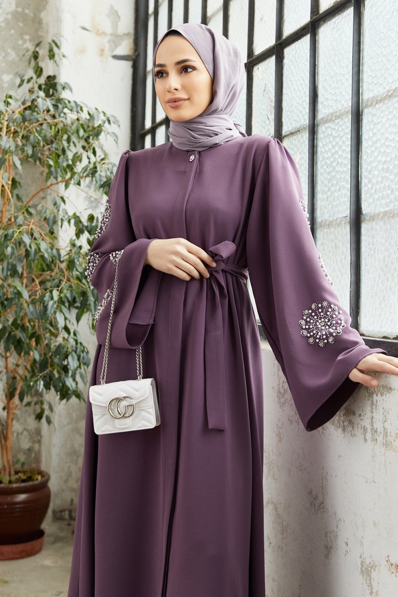 Vavinor Liva Abaya with Stoned Sleeves - Lilac  - Image 4