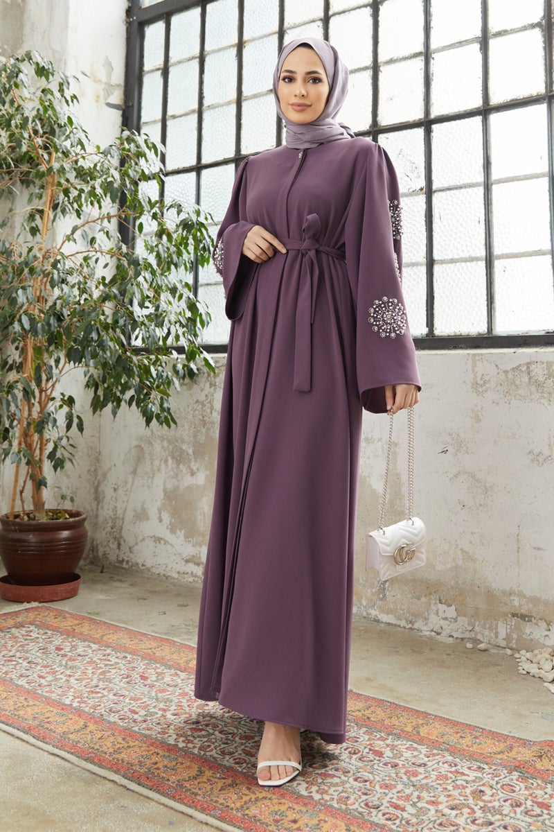 Vavinor Liva Abaya with Stoned Sleeves - Lilac  - Image 3