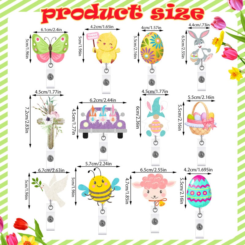 Sinmoe 12 Pcs Easter Badge Reels Retractable Felt Spring Badge Reel with Alligator Swivel Clips Cute Bunny Egg Nurse Reel Holder for Easter Spring Party Decor Volunteer Office Student Teacher Nurse Gift - Image 2