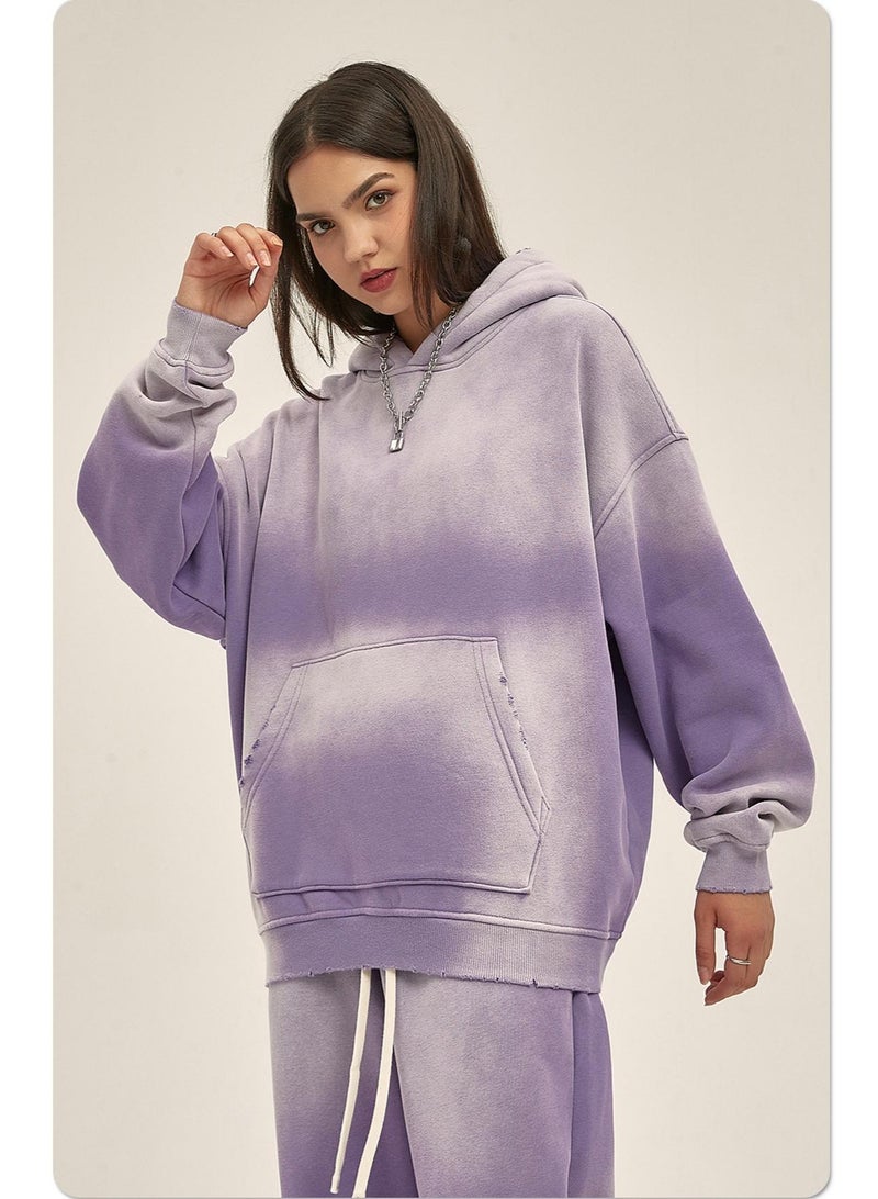 NIBEMINENT Autumn and Winter Washing Spray Dyeing Baggy Hoodies Distressed Hip Hop Gradient Men's and Women's  Hooded Sweatshirts - Image 3