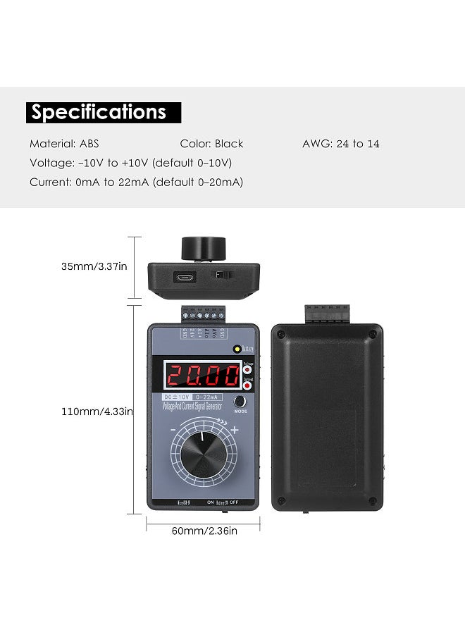 Portable Precision Current Voltage Signal Generator Programmable Analog Signal Simulator Calibrator with Rechargeable Battery for Simulating DC -10~10V and 0~22mA Signals PLC Inputs